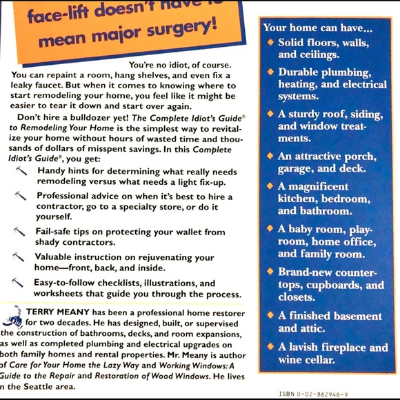 Soft Book, Remodeling Your Home Complete Idiot’s Guide by Terry Meany 1999 90s - Picture 2 of 3